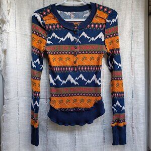 Free People Medium Rally Rib FP Movement Henley boho skiing warm winter top